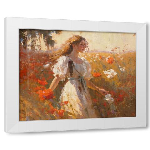 Poppies I White Modern Wood Framed Art Print by Wiley, Marta