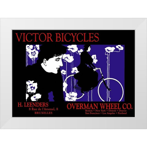 Victor Bicycles: Overman Wheel Company, 1896 White Modern Wood Framed Art Print by Bradley, William H.