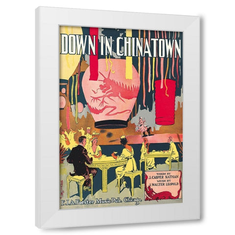 Down in Chinatown White Modern Wood Framed Art Print by Duli