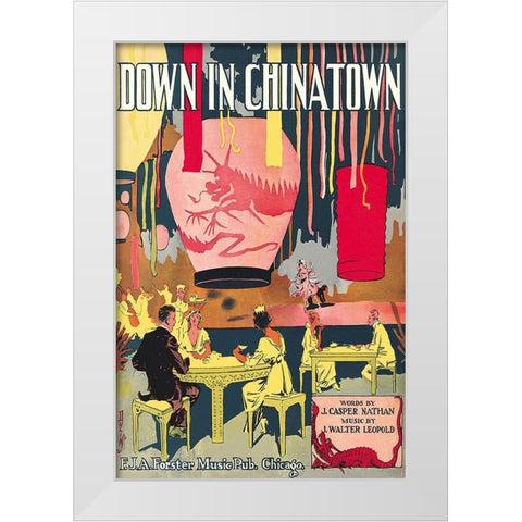 Down in Chinatown White Modern Wood Framed Art Print by Duli