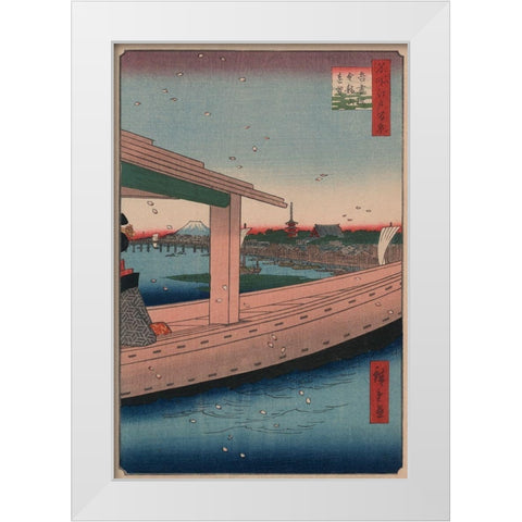 Distant view of Kinryuzan Temple and Azuma Bridge (Azumabashi kinryuzan enbo), 1857 White Modern Wood Framed Art Print by Hiroshige, Ando