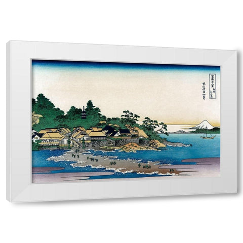 Enoshima in Sagami Province, 1830 White Modern Wood Framed Art Print by Hokusai