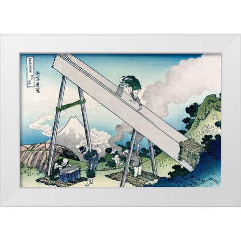 Fuji from a Sawyers View, 1830 White Modern Wood Framed Art Print by Hokusai