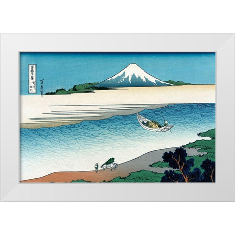 Tama River in Musashi Province, 1830 White Modern Wood Framed Art Print by Hokusai