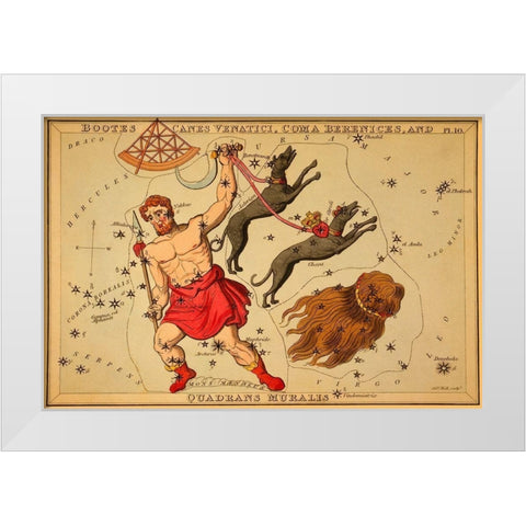 Bootes Canes Venatici, Coma Berenices, and Quadrans Muralis, 1825 White Modern Wood Framed Art Print by Aspin, Jehoshaphat