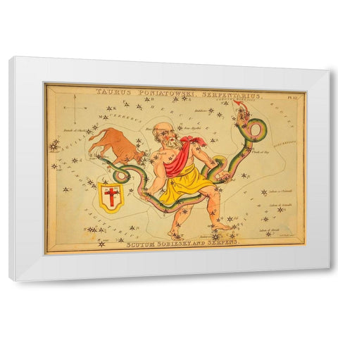 Taurus Poniatowski, Serpentarius, Scutum Sobiesky, and Serpens, 1825 White Modern Wood Framed Art Print by Aspin, Jehoshaphat