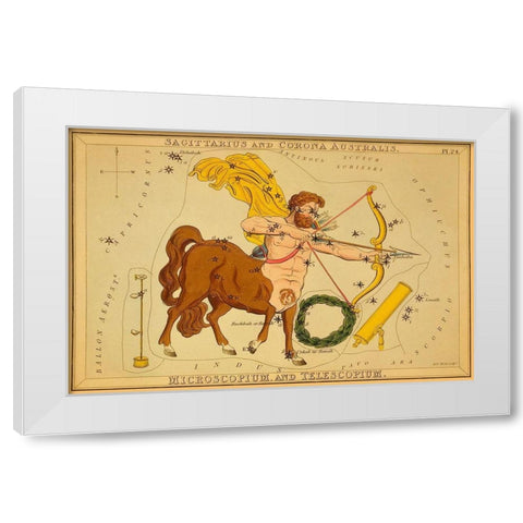 Sagittarius and Corona Australis, Microscopium, and Telescopium, 1825 White Modern Wood Framed Art Print by Aspin, Jehoshaphat