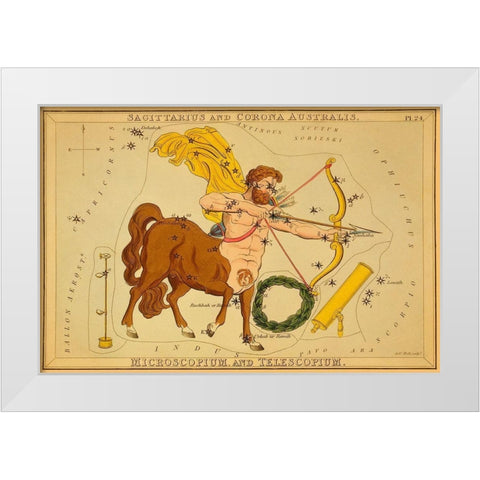 Sagittarius and Corona Australis, Microscopium, and Telescopium, 1825 White Modern Wood Framed Art Print by Aspin, Jehoshaphat