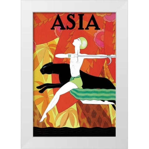 Mowgli and the Black Panther with Title, 1926 White Modern Wood Framed Art Print by McIntosh, Frank