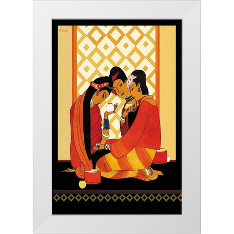 Burma-Gossip, 1926 White Modern Wood Framed Art Print by McIntosh, Frank