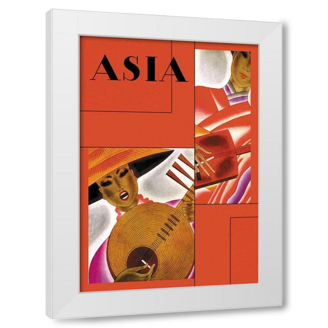 Japanese Instrument Player with Title, 1931 White Modern Wood Framed Art Print by McIntosh, Frank