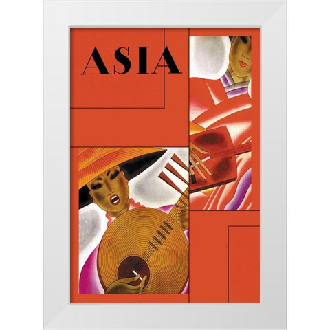 Japanese Instrument Player with Title, 1931 White Modern Wood Framed Art Print by McIntosh, Frank