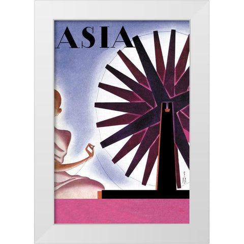 Indias Symbolic Wheel with Title, 1932 White Modern Wood Framed Art Print by McIntosh, Frank