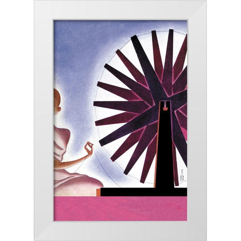 Indias Symbolic Wheel, 1932 White Modern Wood Framed Art Print by McIntosh, Frank
