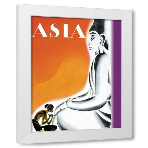 Burmese Sculptor at the Knees of Buddha with Title, 1933 White Modern Wood Framed Art Print by McIntosh, Frank