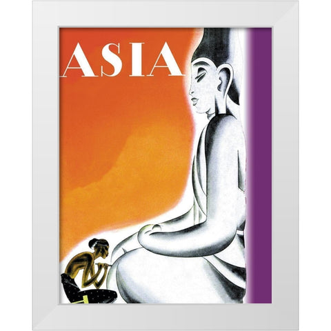 Burmese Sculptor at the Knees of Buddha with Title, 1933 White Modern Wood Framed Art Print by McIntosh, Frank