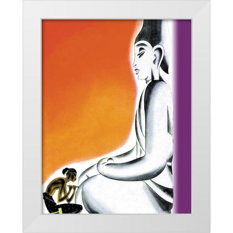 Burmese Sculptor at the knees of Buddha, 1933 White Modern Wood Framed Art Print by McIntosh, Frank
