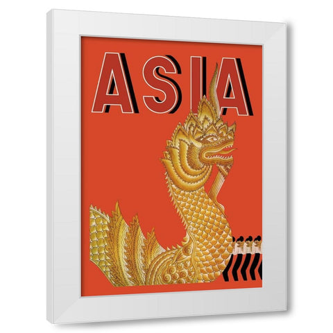 Dragon Temple of Siam with Title, 1934 White Modern Wood Framed Art Print by McIntosh, Frank