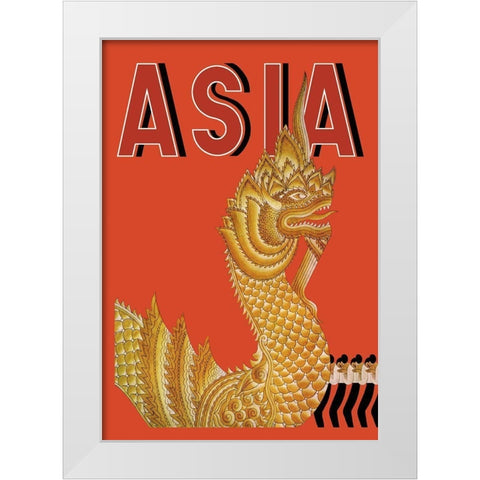 Dragon Temple of Siam with Title, 1934 White Modern Wood Framed Art Print by McIntosh, Frank
