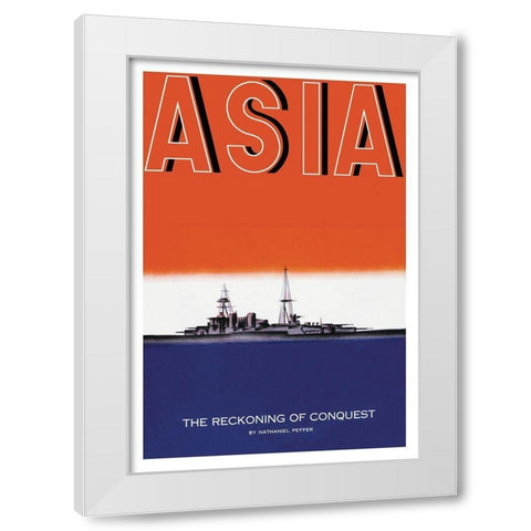 Defender of the Seas with Title, 1935 White Modern Wood Framed Art Print by McIntosh, Frank