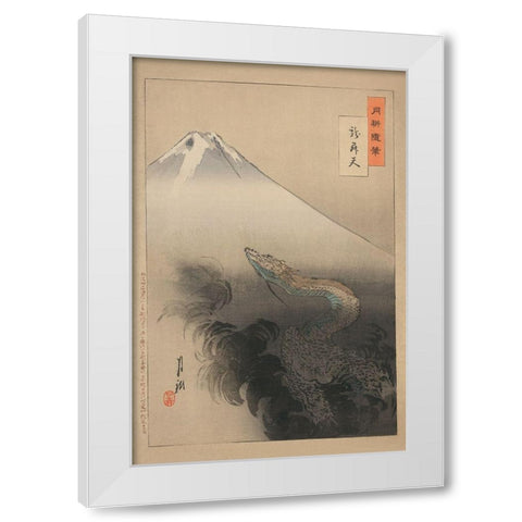 Dragon rising to the heavens, 1897 White Modern Wood Framed Art Print by Ogata, Gekko
