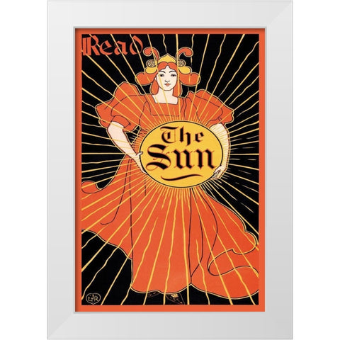 Read the Sun, 1895 White Modern Wood Framed Art Print by Rhead, Louis