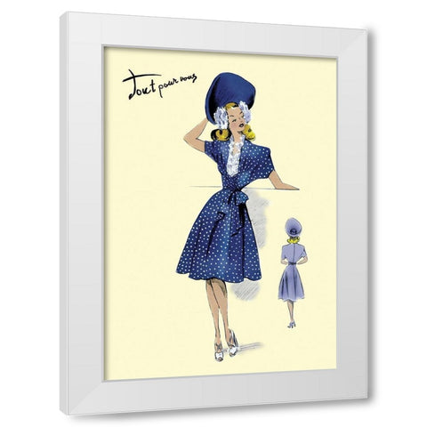 Summer Polka-Dot Dress and Hat, 1947 White Modern Wood Framed Art Print by Unknown