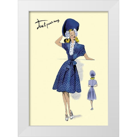 Summer Polka-Dot Dress and Hat, 1947 White Modern Wood Framed Art Print by Unknown