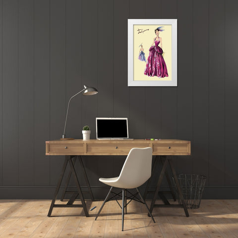 Magenta Evening Gown, 1947 White Modern Wood Framed Art Print by Unknown