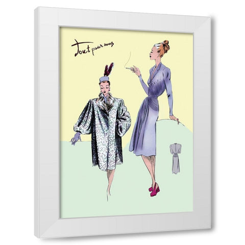 Dinner Dress and Overcoat, 1947 White Modern Wood Framed Art Print by Unknown