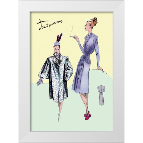 Dinner Dress and Overcoat, 1947 White Modern Wood Framed Art Print by Unknown