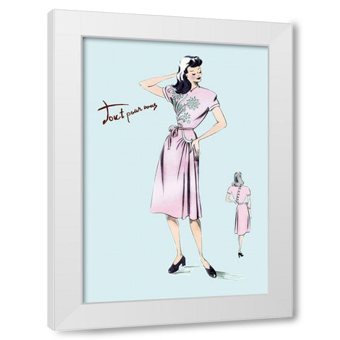 Summer Dress with Oriental Flair, 1947 White Modern Wood Framed Art Print by Unknown