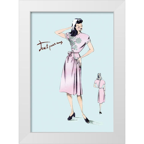 Summer Dress with Oriental Flair, 1947 White Modern Wood Framed Art Print by Unknown