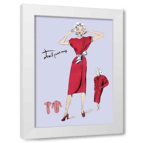 Red Dress with Matching Overcoat, 1947 White Modern Wood Framed Art Print by Unknown