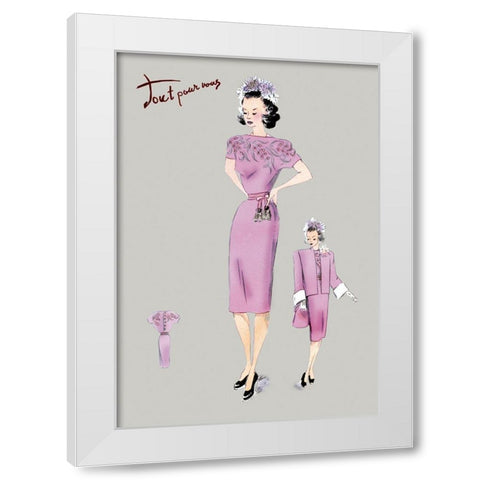 Pink Evening Dress with Overcoat and Hat, 1947 White Modern Wood Framed Art Print by Unknown