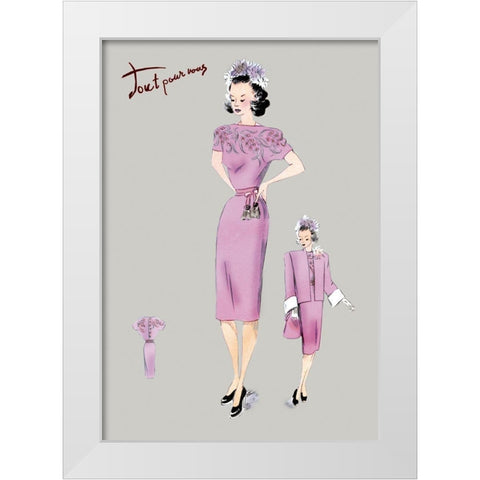 Pink Evening Dress with Overcoat and Hat, 1947 White Modern Wood Framed Art Print by Unknown