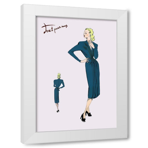 Pleated Long-Sleeved Dress, 1947 White Modern Wood Framed Art Print by Unknown