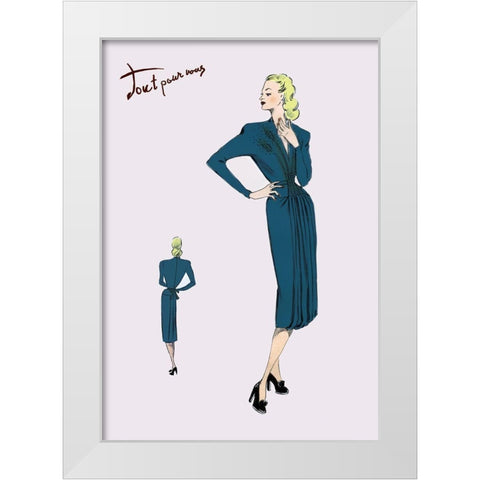 Pleated Long-Sleeved Dress, 1947 White Modern Wood Framed Art Print by Unknown