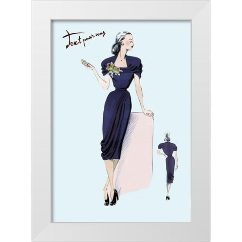 Royal Blue Dress with Corsage, 1947 White Modern Wood Framed Art Print by Unknown