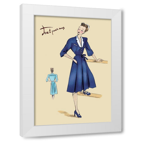 Blue Daytime Dress with Collar and Belt, 1947 White Modern Wood Framed Art Print by Unknown