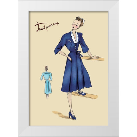Blue Daytime Dress with Collar and Belt, 1947 White Modern Wood Framed Art Print by Unknown