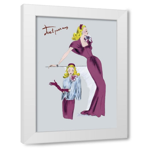 Evening Gown with Fur Cape, 1947 White Modern Wood Framed Art Print by Unknown