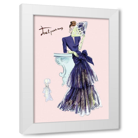 Royal Blue Evening Dress with Fan, 1947 White Modern Wood Framed Art Print by Unknown