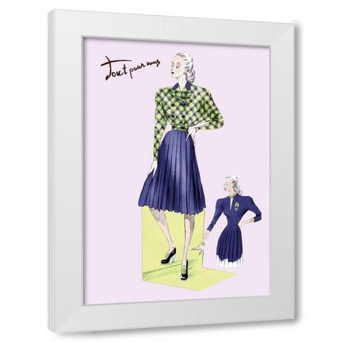 Pleated Dress with Plaid Jacket, 1947 White Modern Wood Framed Art Print by Unknown