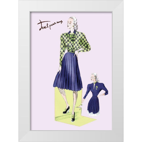 Pleated Dress with Plaid Jacket, 1947 White Modern Wood Framed Art Print by Unknown