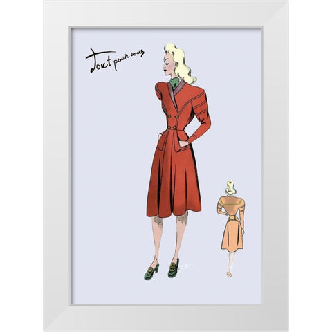 Casual Dress in Autumn Orange, 1947 White Modern Wood Framed Art Print by Unknown