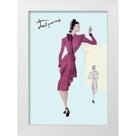 Flap Over Button Dress, 1947 White Modern Wood Framed Art Print by Unknown