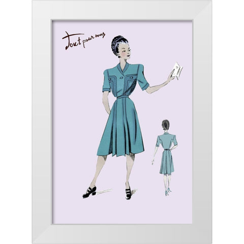 Casual Dress in Turquoise, 1947 White Modern Wood Framed Art Print by Unknown