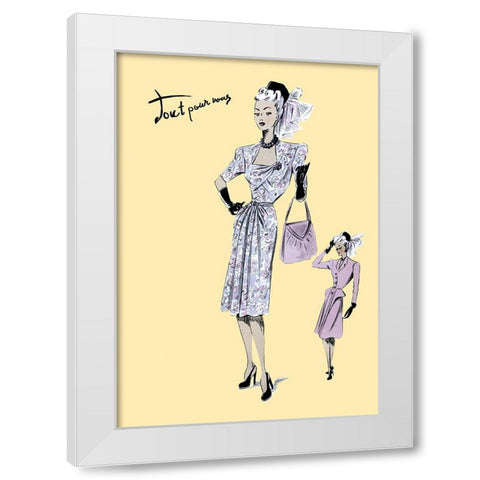 Fashionable Dress with Bag and Hat, 1947 White Modern Wood Framed Art Print by Unknown