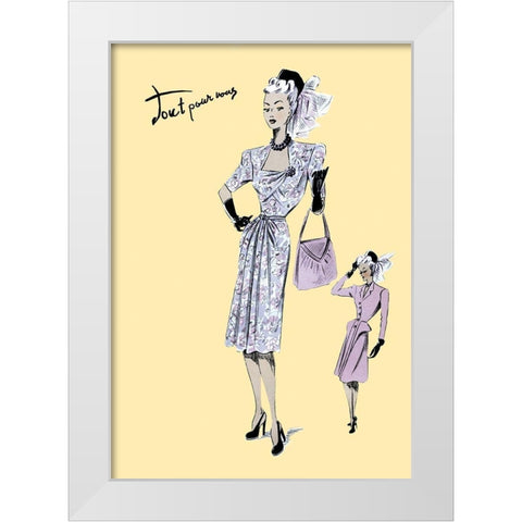 Fashionable Dress with Bag and Hat, 1947 White Modern Wood Framed Art Print by Unknown